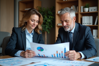 Deux professionnels analysant des graphiques économiques