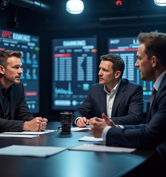 Animateurs sportifs discutant des classements UFC en studio
