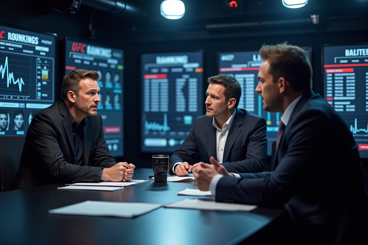 Animateurs sportifs discutant des classements UFC en studio