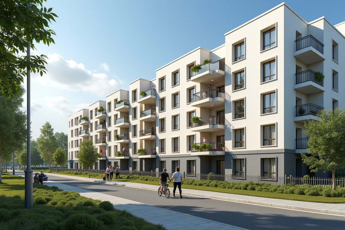 Appartement social moderne avec grands fenêtres et espaces verts