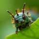 Gros plan sur une chenille sphinx-moth mangeant une feuille verte