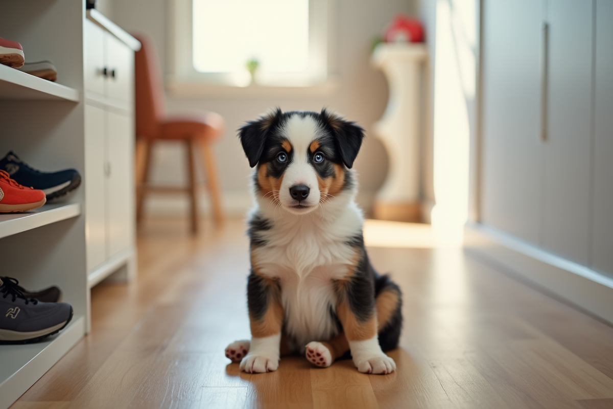 Chiot australien dans un couloir sécurisé