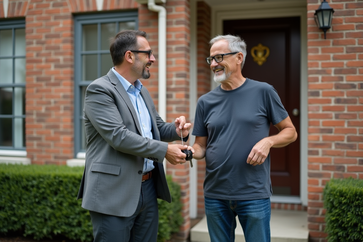 Jeune couple recevant les clés d