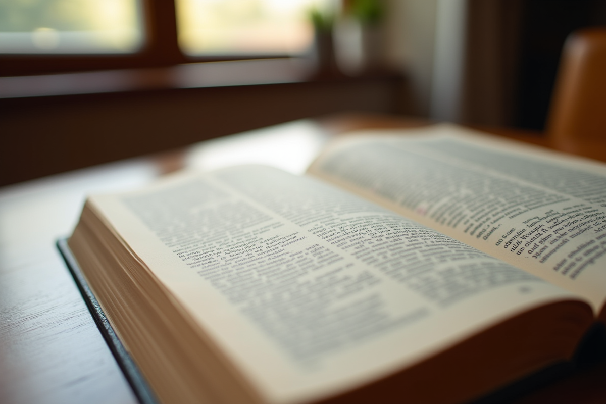 Livre de code civil ouvert sur bureau en lumière naturelle
