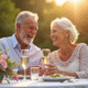 Couple souriant célébrant leur anniversaire dans un jardin