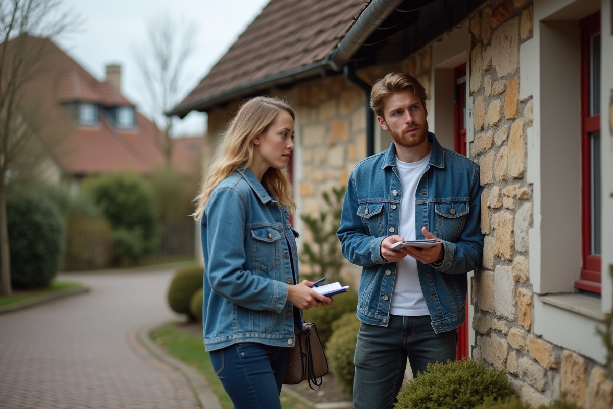 Jeune couple examinant la façade d