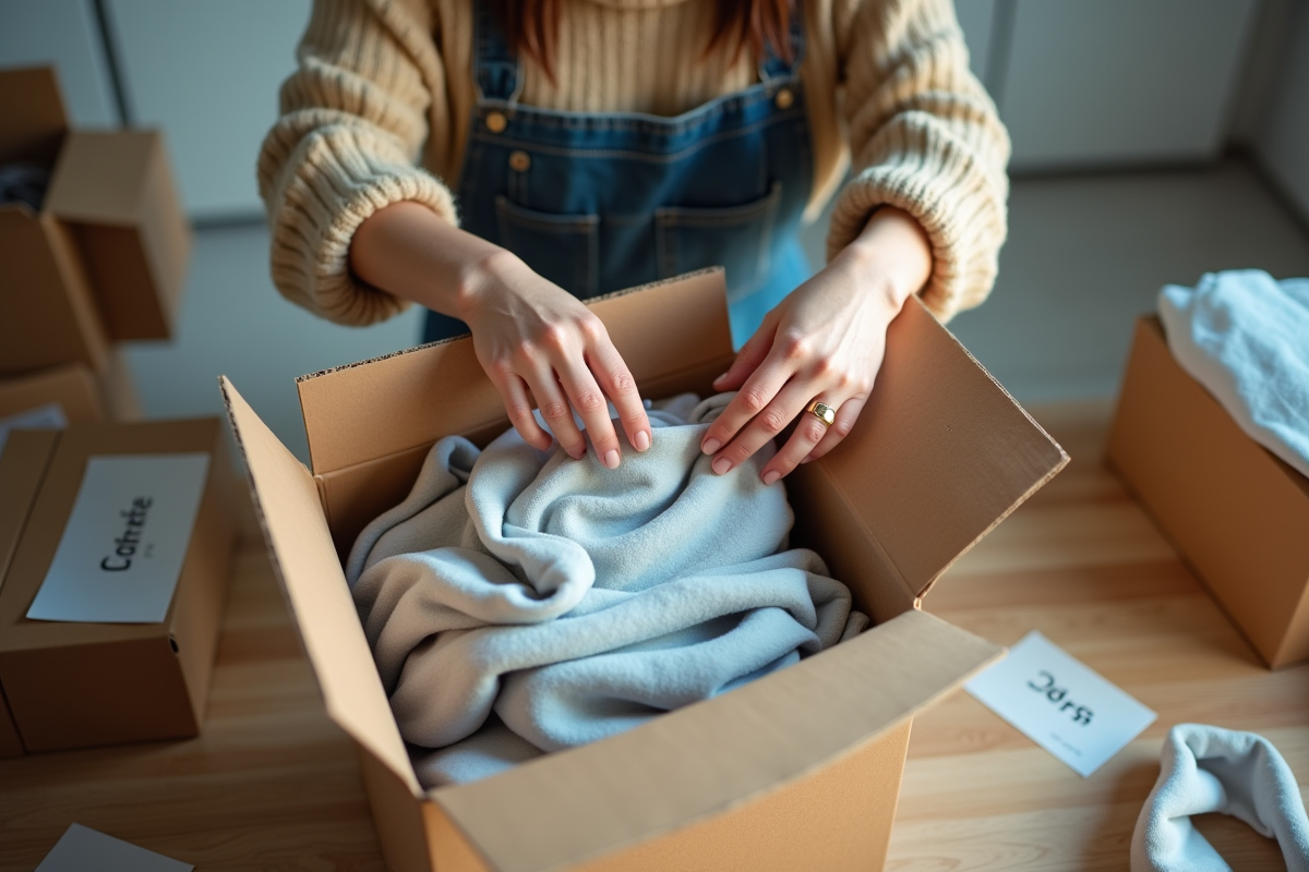 Femme emballant des vêtements d