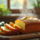 Gâteau de courgette et chèvre fraîchement tranché sur une table rustique
