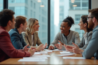 Groupe de professionnels en réunion dans un bureau moderne