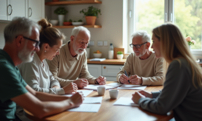 Groupe de personnes discutant d'une checklist santé à la cuisine