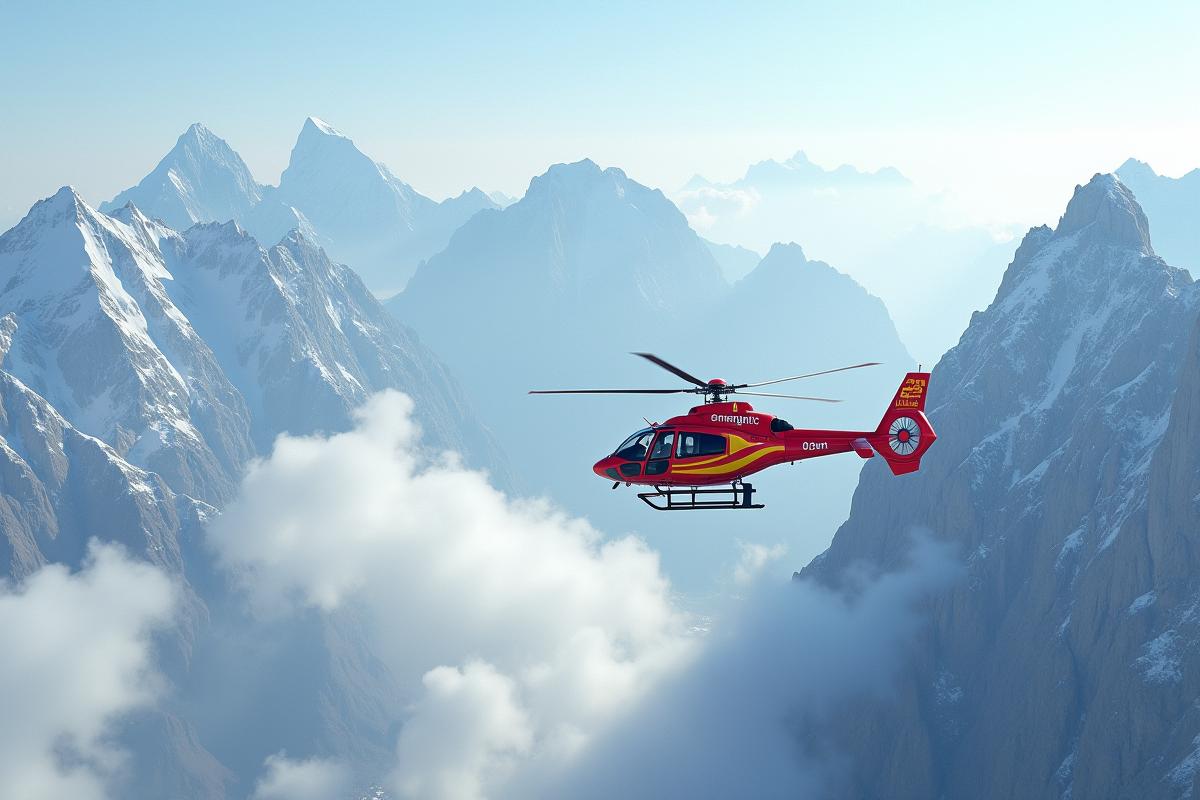 Hélicoptère de sauvetage au-dessus des pics de l