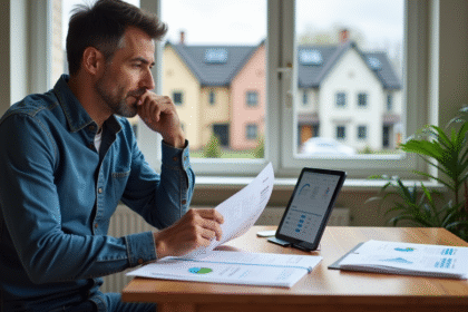 Homme d'âge moyen lisant des documents énergétiques à la maison