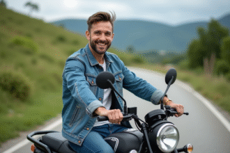 Homme souriant sur une moto Dax 125cc en extérieur