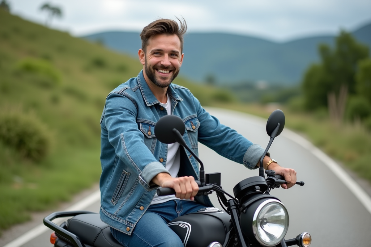 Homme souriant sur une moto Dax 125cc en extérieur