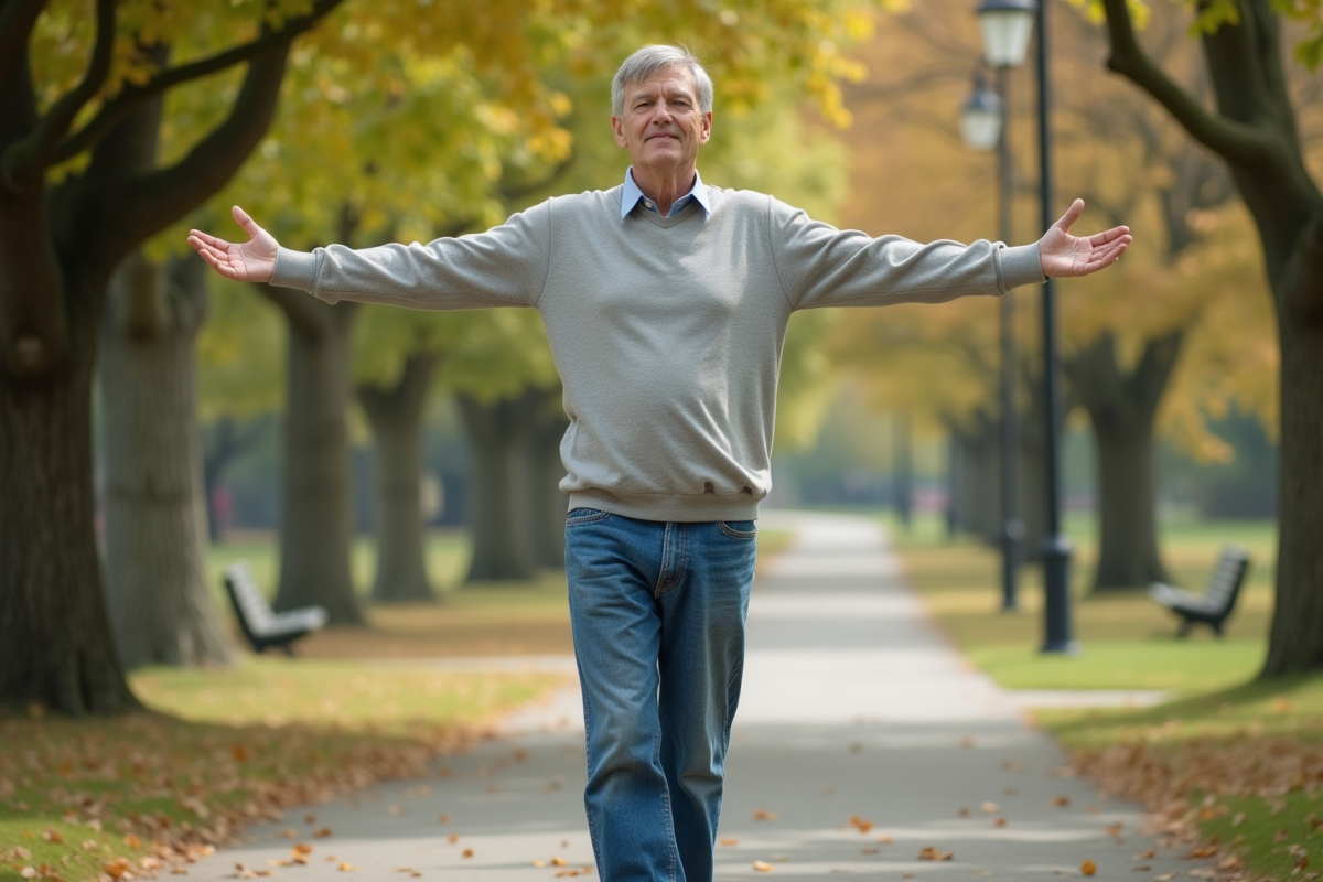 Homme pratiquant la pleine conscience dans un parc calme