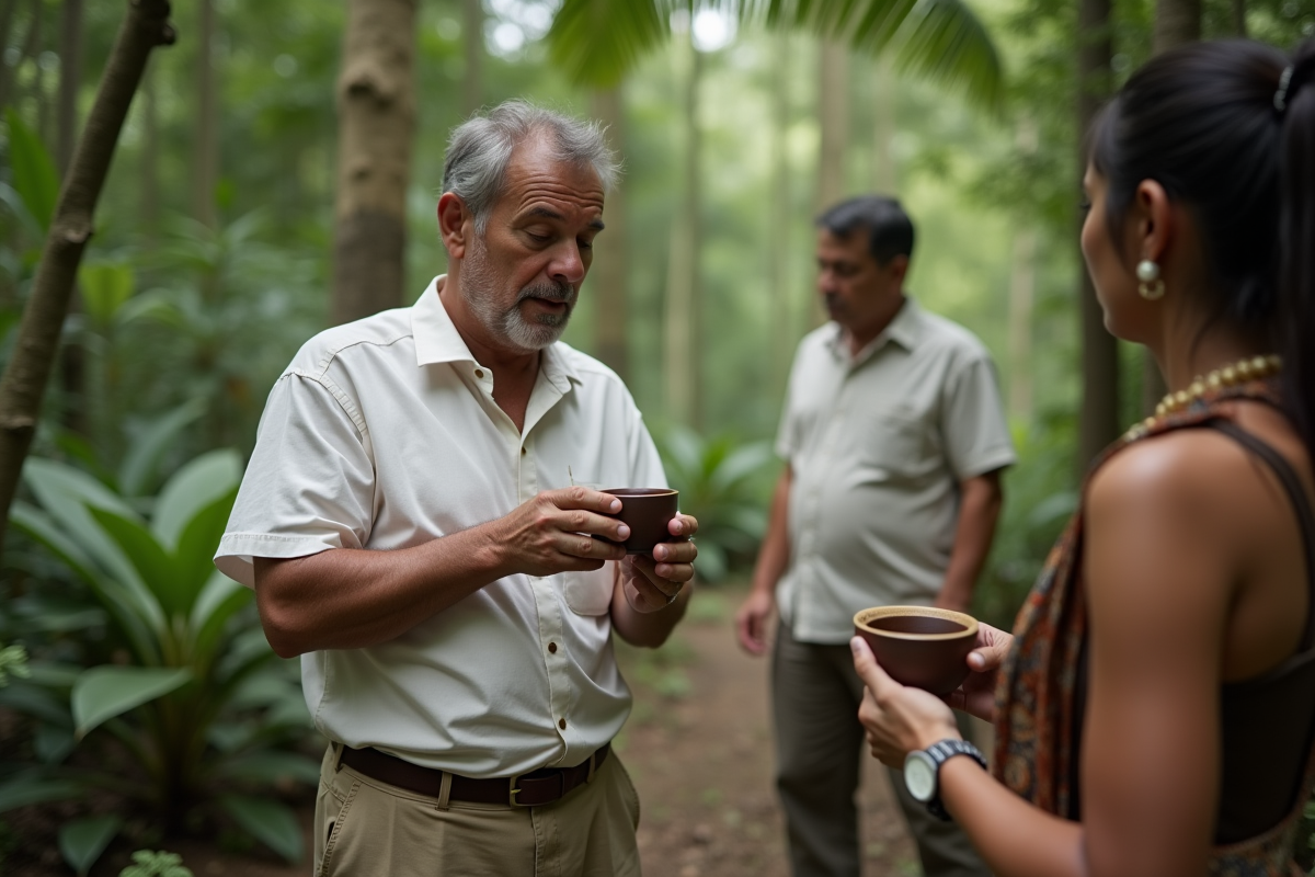 Homme participant à un rituel en forêt tropicale