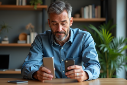 Homme d'âge moyen compare SSD et disque dur externe