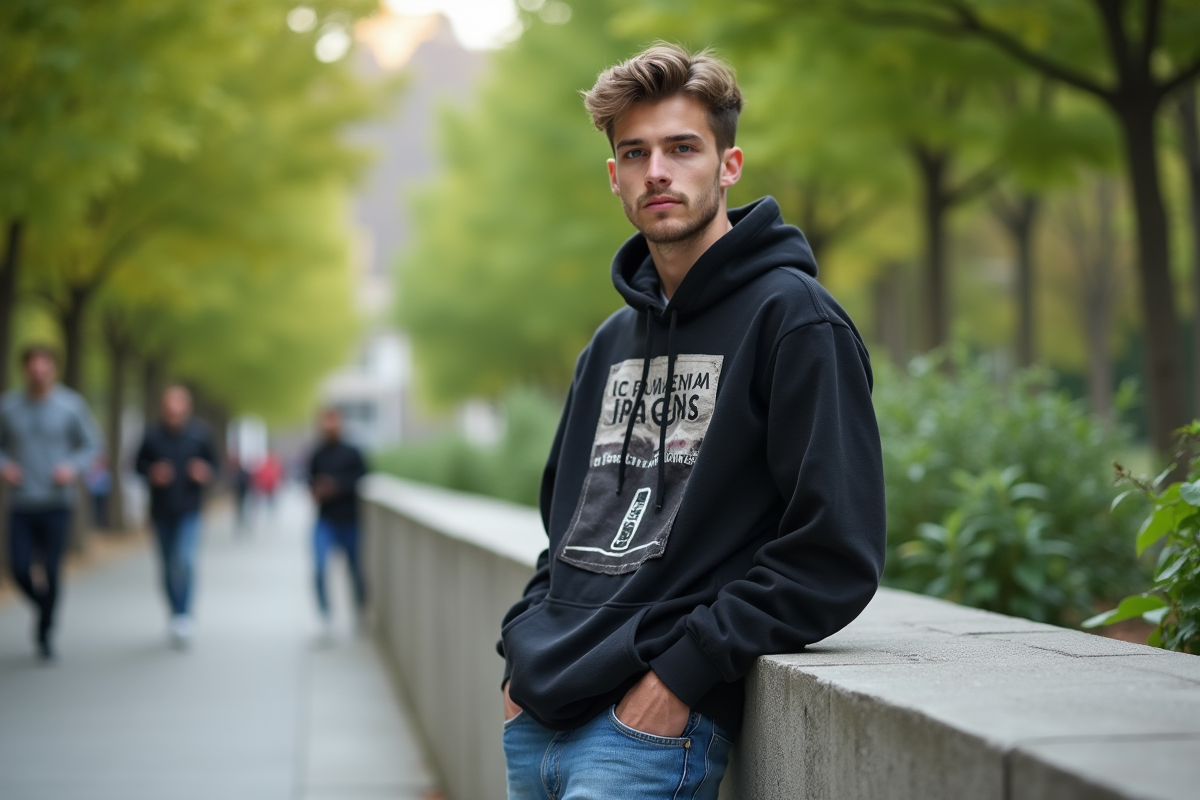 Jeune homme décontracté dans un parc urbain