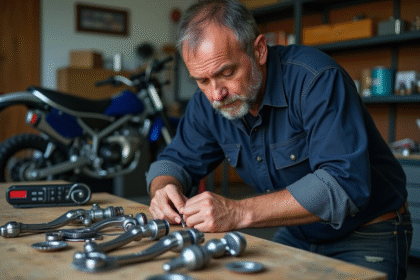 Mécanicien moto inspectant des pièces Piwi Yamaha 50