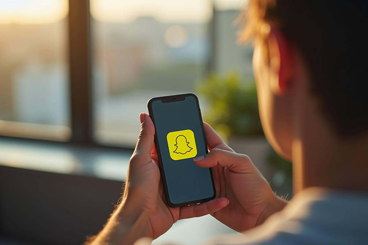 Gros plan sur un smartphone montrant une conversation Snapchat avec un cœur jaune